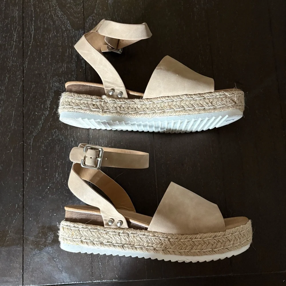 Coconuts by Matisse Open Toe Ankle Strap Espadrille Sandals Neutral Summer 10M‎